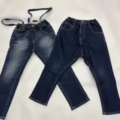 美品★120 デニムパンツ　サルエルパンツ　サスペンダー パンツ　ダディオダディのサムネイル