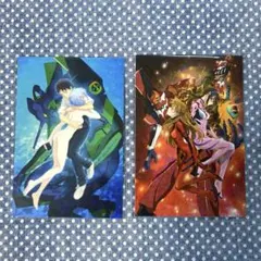 EVANGELIONポストカード　レイ＆シンジ　マリ＆アスカ　エヴァ　イラスト集