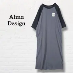 Alma Design☆半袖カットソープリントワンピース【M】グレー