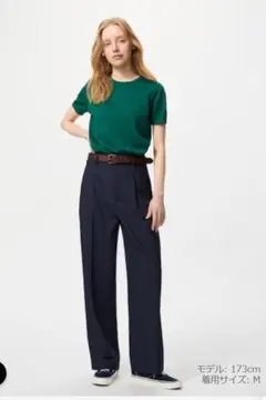 新品未使用　ユニクロ　タックワイドパンツ　ネイビー　S