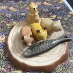 陶器製 動物フィギュア 箸置き 切り株台座付き