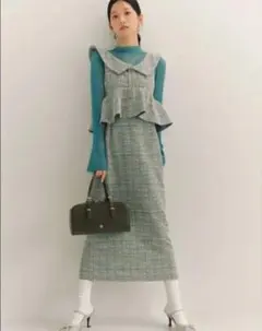【橋本環奈着用・人気カラー】リリーブラウン ペプラムジャガードワンピース ブルー 橋本環奈着用・人気カラー】リリーブラウン ペプラムジャガード