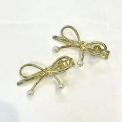 1点限定*リボンパールが可愛い(⁠^⁠^⁠)ミニクリップ　２個セット☆ゴールド系