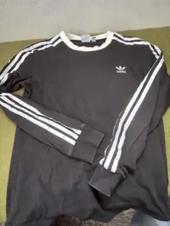 adidas ストライプ長袖カットソー 黒