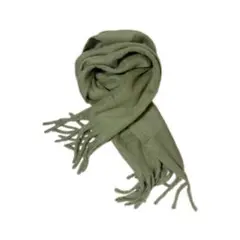 オリーブグリーン フリンジ付きマフラー 厚手