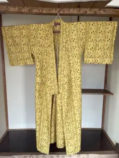 着物　単衣　紬　普段着　黄色　茶色のサムネイル