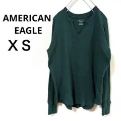 AMERICAN EAGLE【XＳ】グリーン ニットセーター　緑　ワッフルニットのサムネイル