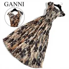 極美品 GANNI ガニー フラワー シャーリング ワンピース 花柄 W0209のサムネイル