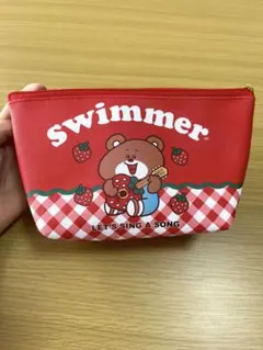 SWIMMER スイマー くま いちご 舟形ポーチ マチ付き ギンガムチェック赤のサムネイル