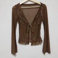 SHEIN ブラウン シフォン カーディガン 長袖