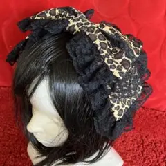 【ヒョウ柄×ブラック】リボンカチューシャ【手作り】