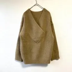 レディース トップス Vネックニットセーター 長袖 ブラウン F