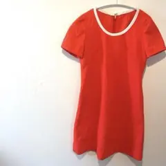 ワンピース 半袖 膝丈 オレンジ L L オフィス ハンドメイド品 ヴィンテージ