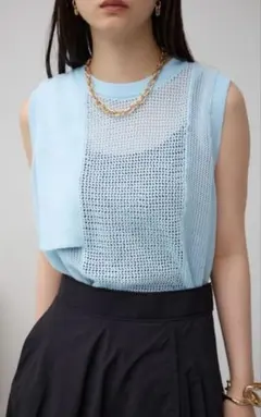AZUL by Moussy 水色 ノースリーブ メッシュニット
