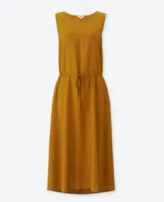 ユニクロ/レーヨンロングワンピース ノースリーブ ウエストリボン ポケットありS