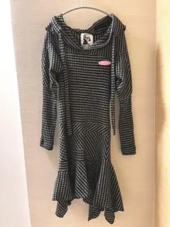 XG 着用 Nodressフード付き ストライプ ワンピース 黒白 y2k