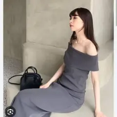 フレイアイディー オフショルニットワンピース グレー