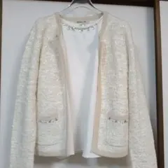 ジャケット風ニットカーデブラウスアンサンブル