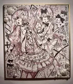 手描き　色紙　アナログ　イラスト　オリジナル　ボールペン　地雷系