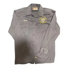 Dickies ワークシャツ 刺繍ロゴ 長袖Lサイズ ネイビー ビッグシルエット