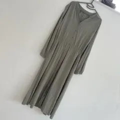 GLOBEAL WORK ノーカラーロングシャツワンピース　グリーン　 L