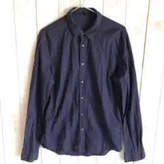 LENOTCH【M相当】ネイビー 長袖 ボタン シャツ シンプル 無地 コットン