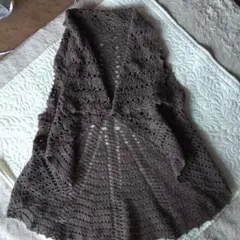 最終sale 新品 手編み 2way 透かし編み ベスト モカ フリーサイズ