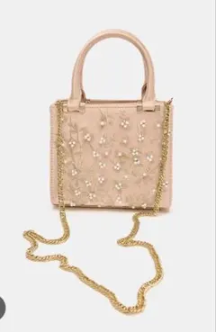 ZARA パール装飾 刺繍 ショルダーバッグ ピンクのサムネイル