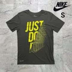 ナイキ　Tシャツ　メンズ　S　ドライフィット　グレー　半袖　ビックプリント　黄色