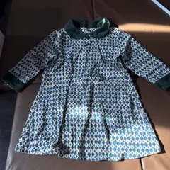 ダイヤモンド柄 長袖ワンピース ベルベット襟