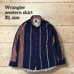 好配色★Wranglerマルチストライプ★ウエスタンシャツXL雰囲気系クレイジーのサムネイル