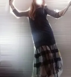 チュールレイヤードワンピース 黒