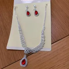 ネックレス ピアス 2点セット ティアドロップ 赤 アクセサリー ジュエリー