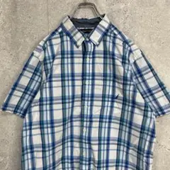 チェックシャツ　半袖　総柄　NAUTICA ブルー系　Lのサムネイル