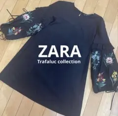 ZARATrafaluc collection 刺繍入りブラウス黒　袖リボン