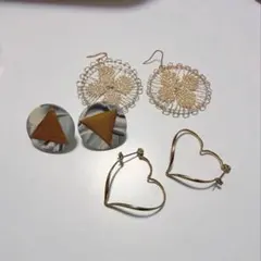 ピアスセット　3ペアまとめ売り 編みピアス/セラミックピアス/ハートフープピアス