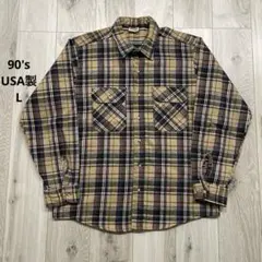 90s USA製 ファイブブラザー L ネルシャツ ベージュ 長袖シャツ