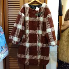 SIIILON赤と白のチェック柄ロングコート リバーシブル 美品 シーロン