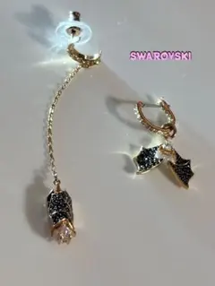 SWAROVSKI ロングチェーン フープ ピアス