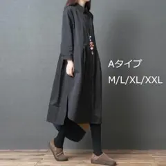 【アウトレット品】黒 シャツワンピース XXL