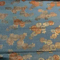 ■和柄 生地 ハギレ金襴 幅68㎝青地 六角カラフル菊 小花柄☆追加OK