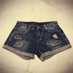 平成ギャル　00s ダメージデニムショートパンツ　Y2K