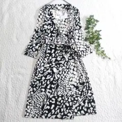 新品✨D.V.F　コットン×シルク　ラップワンピースドレス　白×黒　サイズ4