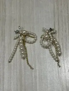 【未使用】アネモネ　パール×ビジューラインピアス[Hanayome]