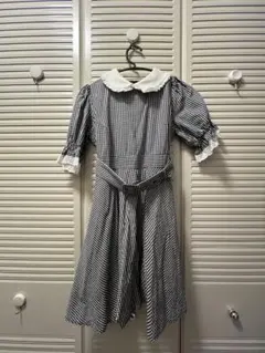 everlyn エヴリン ギンガムチェック ワンピース フリル襟 黒白