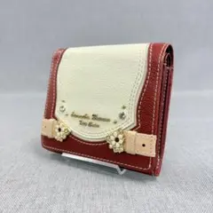 美品 サマンサタバサ プチチョイス ニつ折り財布 ベージュ レッド