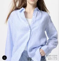 【25年モデル】UNIQLO プレミアムリネンシャツ　ストライプ　ブルー　XL