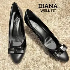 未使用✴︎ダイアナ✴︎ウェルフィット　ブラックリボンパンプス　24.5cm