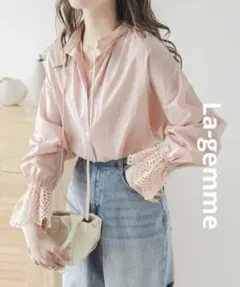 La-gemme レース袖ブラウス ピンクのサムネイル