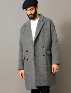 【1時間限定】BEAUTY&YOUTH グレンプレイド　ダブルブレストコート　M